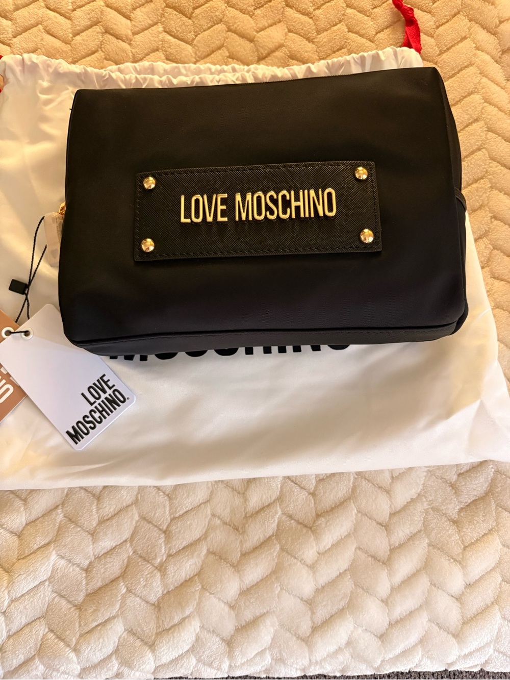 Love Moschino Black Cosmetic Pouch with Gold Logo Hardware
